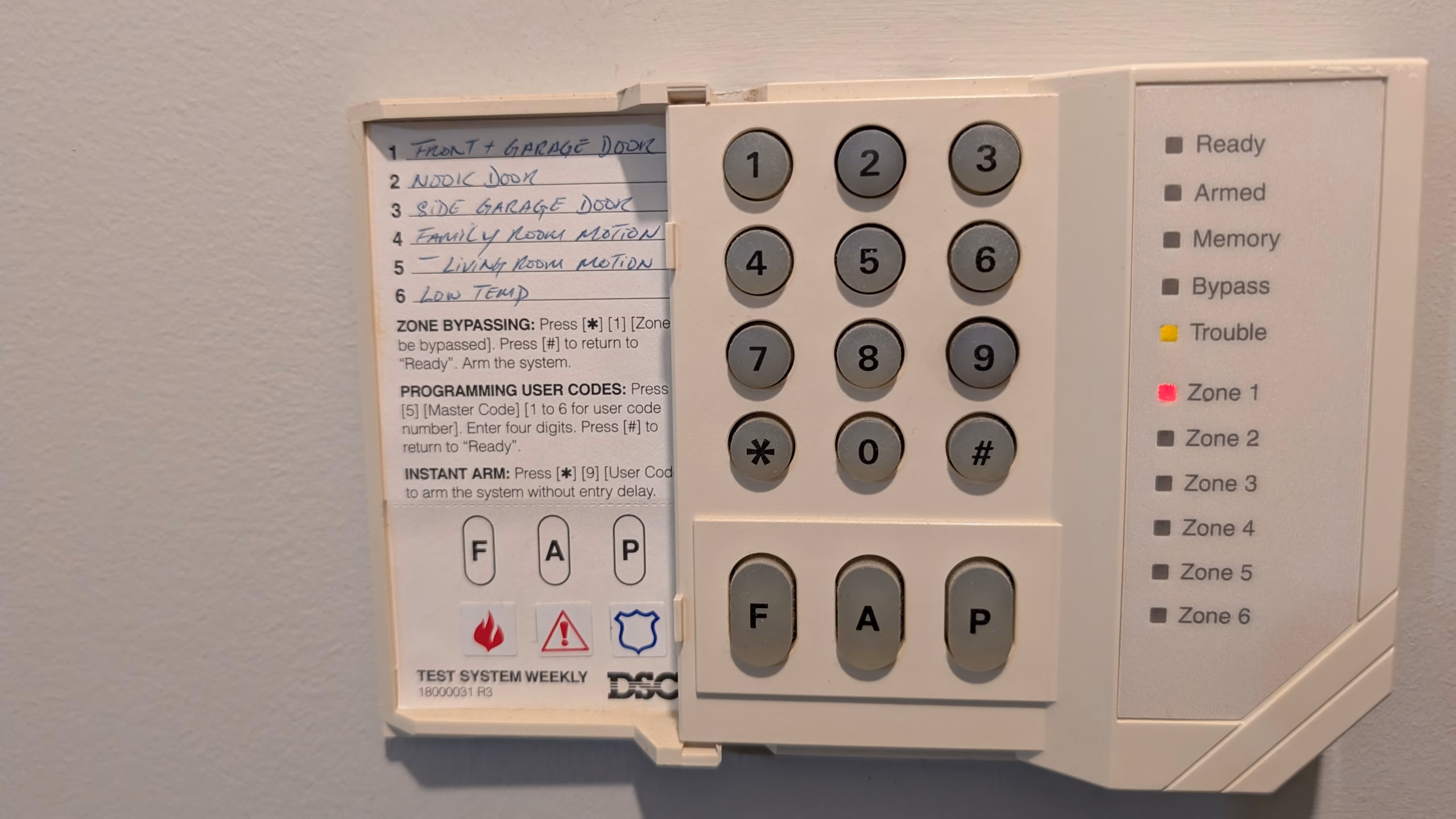 Security System alarm panel wall